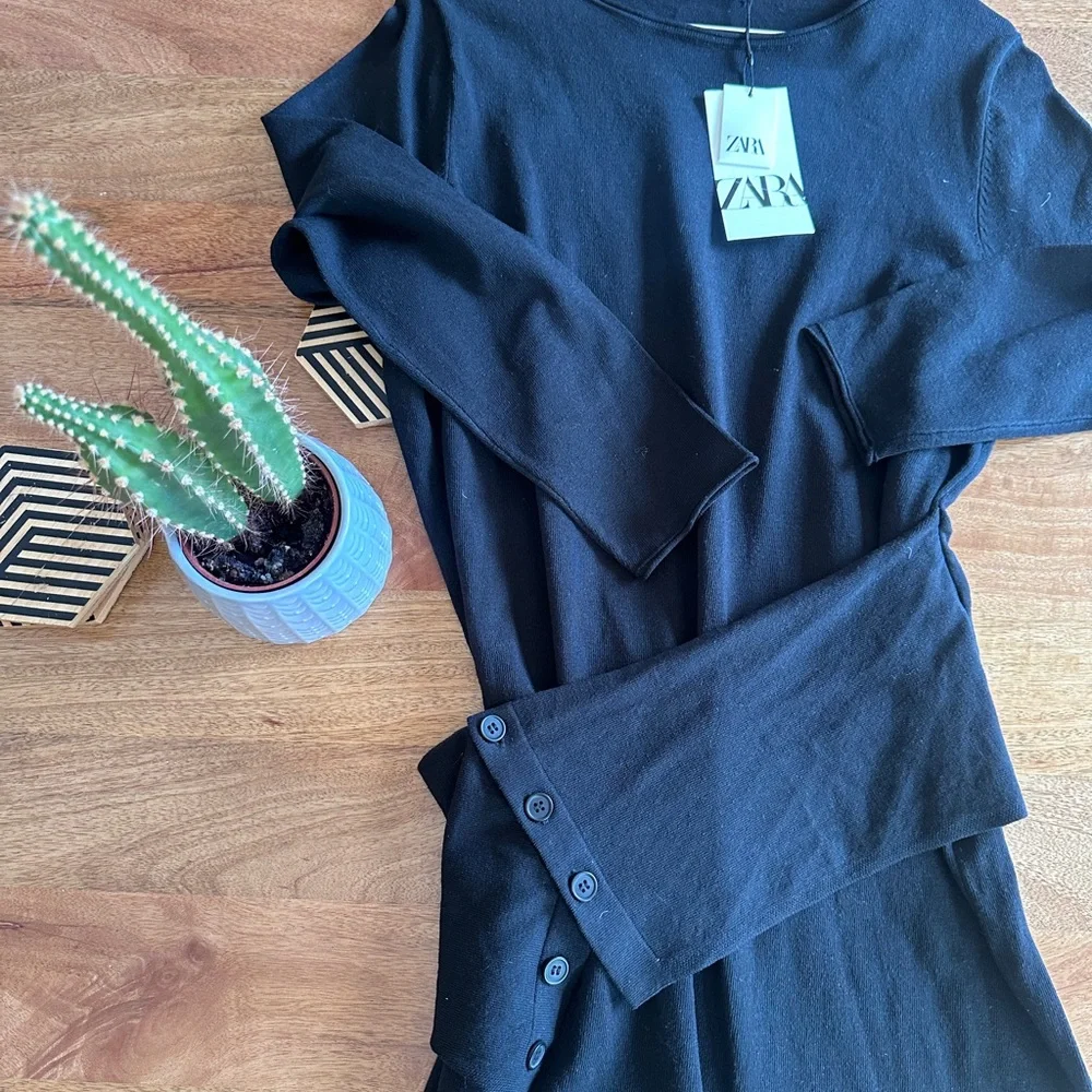 Zara Sash Knit MIDI Dress - NWT Small 🖤 - Picture 4 of 9